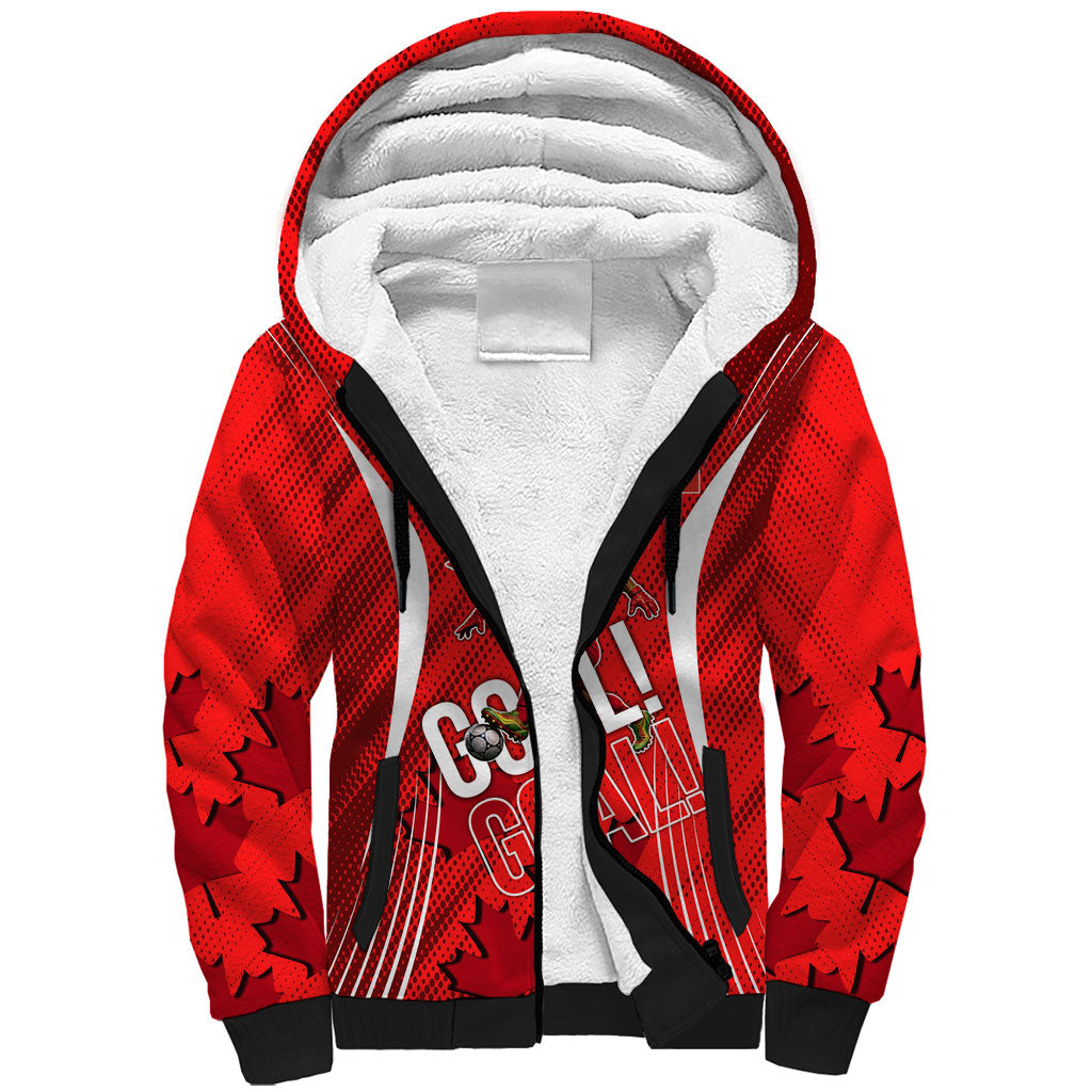 Personalized Canada Soccer Moose Goal Sherpa Hoodie Red Maple Leaf Football Mascot