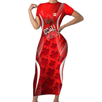 Personalized Canada Soccer Moose Goal Short Sleeve Bodycon Dress Red Maple Leaf Football Mascot