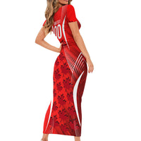 Personalized Canada Soccer Moose Goal Short Sleeve Bodycon Dress Red Maple Leaf Football Mascot