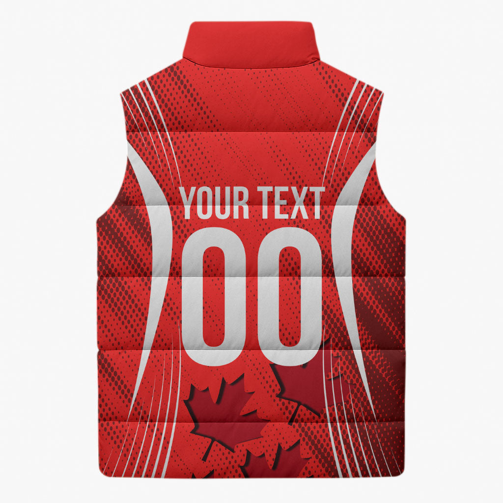 Personalized Canada Soccer Moose Goal Sleeveless Puffer Jacket Red Maple Leaf Football Mascot