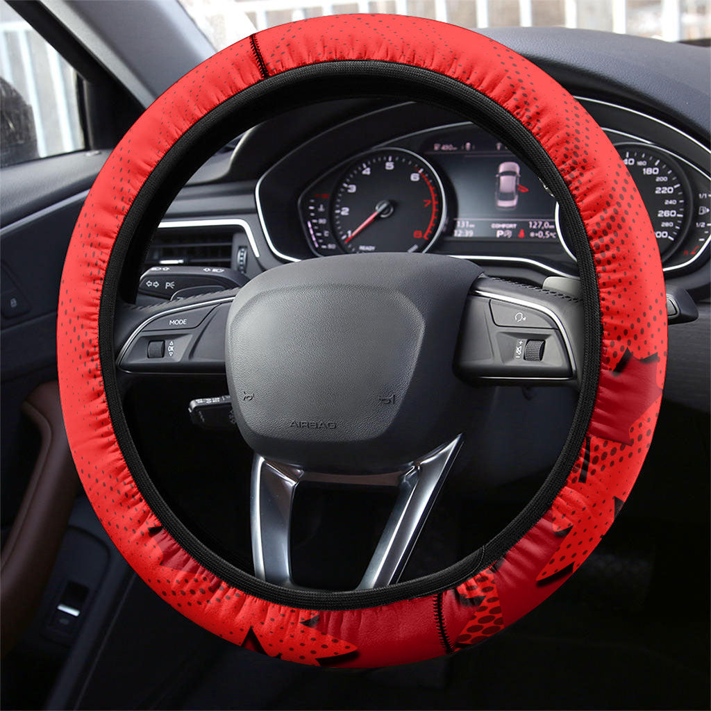 Canada Soccer Moose Goal Steering Wheel Cover Red Maple Leaf Football Mascot