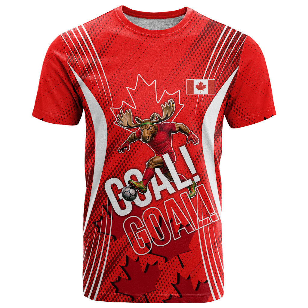 Personalized Canada Soccer Moose Goal T Shirt Red Maple Leaf Football Mascot