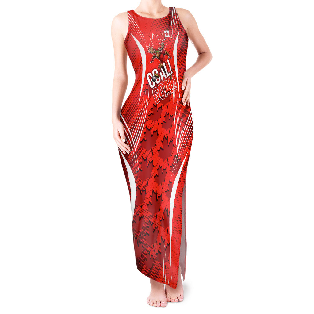 Personalized Canada Soccer Moose Goal Tank Maxi Dress Red Maple Leaf Football Mascot
