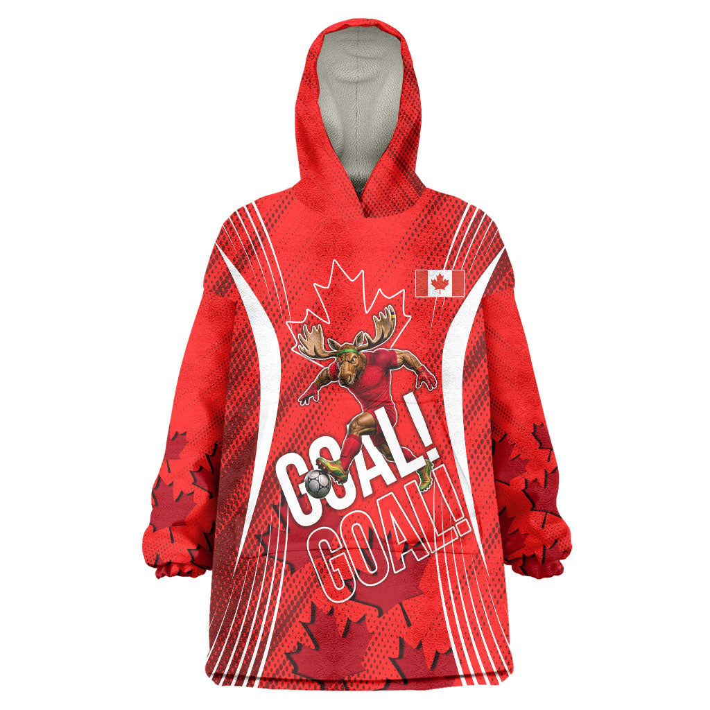 Personalized Canada Soccer Moose Goal Wearable Blanket Hoodie Red Maple Leaf Football Mascot