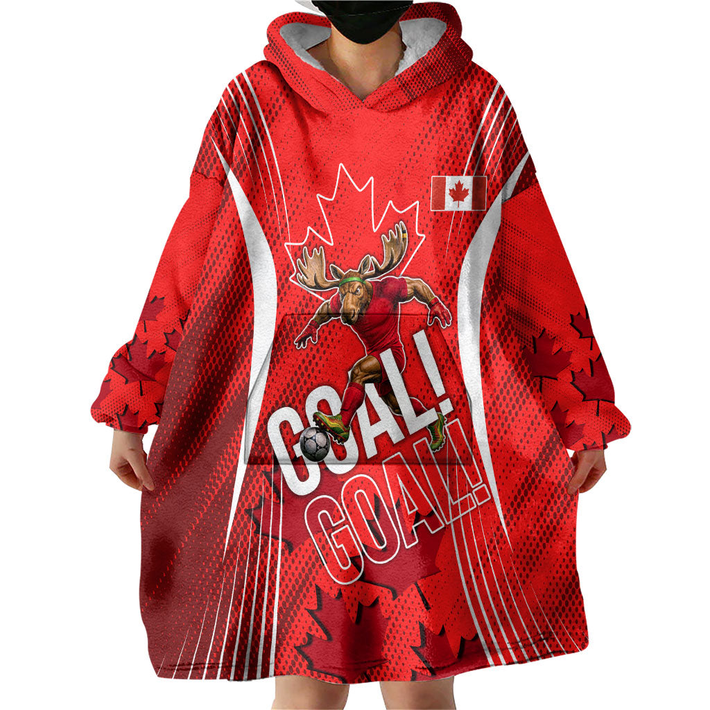 Personalized Canada Soccer Moose Goal Wearable Blanket Hoodie Red Maple Leaf Football Mascot