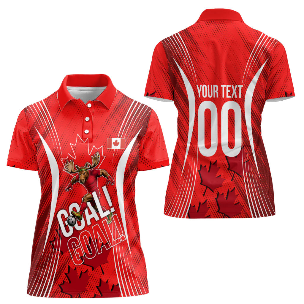 Personalized Canada Soccer Moose Goal Women Polo Shirt Red Maple Leaf Football Mascot