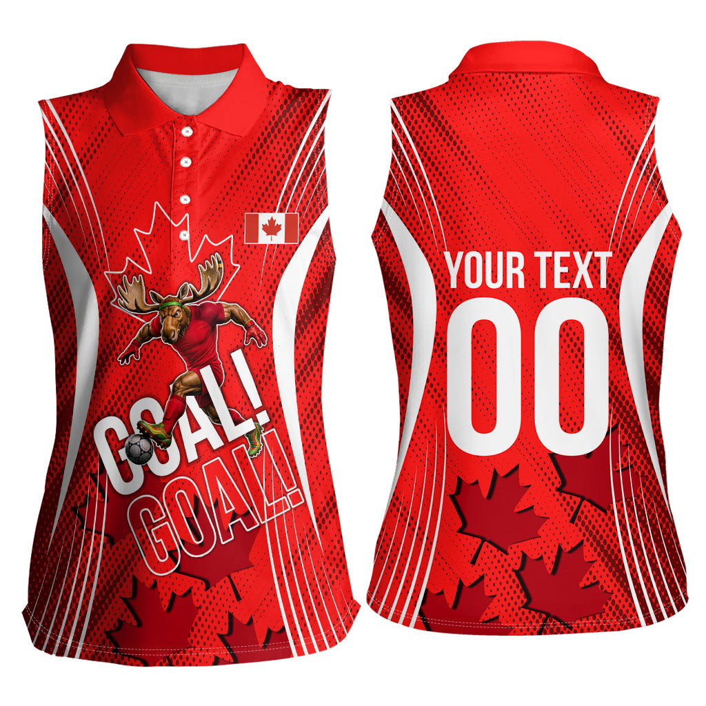 Personalized Canada Soccer Moose Goal Women Sleeveless Polo Shirt Red Maple Leaf Football Mascot