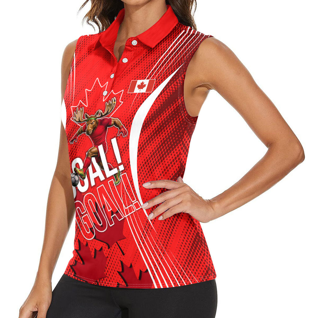 Personalized Canada Soccer Moose Goal Women Sleeveless Polo Shirt Red Maple Leaf Football Mascot