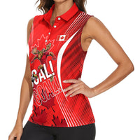 Personalized Canada Soccer Moose Goal Women Sleeveless Polo Shirt Red Maple Leaf Football Mascot
