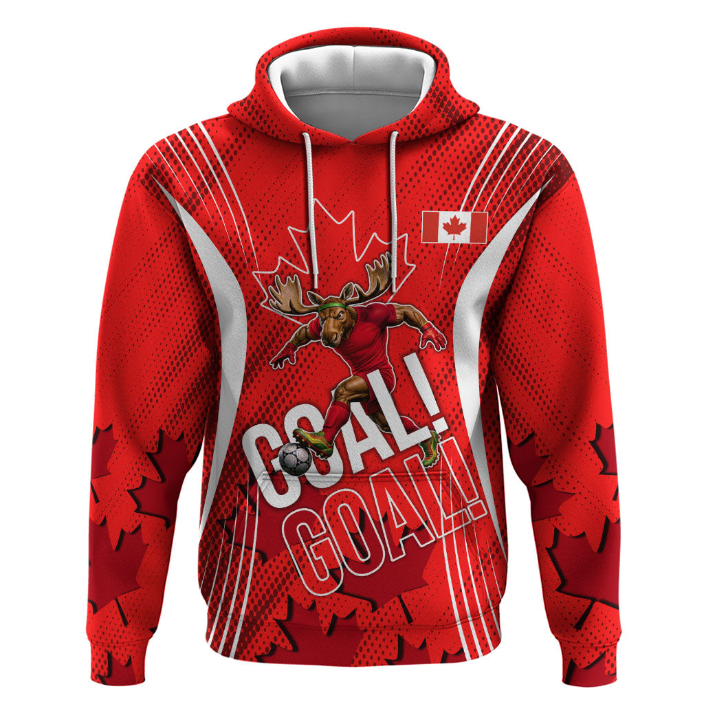 Personalized Canada Soccer Moose Goal Zip Hoodie Red Maple Leaf Football Mascot