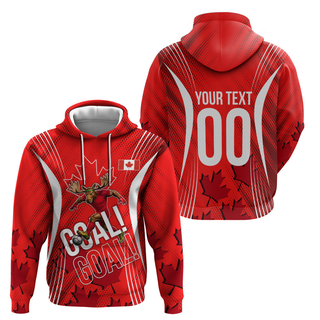 Personalized Canada Soccer Moose Goal Zip Hoodie Red Maple Leaf Football Mascot