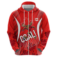 Personalized Canada Soccer Moose Goal Zip Hoodie Red Maple Leaf Football Mascot