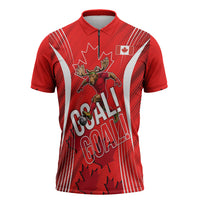 Personalized Canada Soccer Moose Goal Zipper Polo Shirt Red Maple Leaf Football Mascot