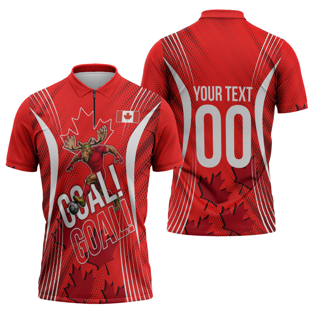 Personalized Canada Soccer Moose Goal Zipper Polo Shirt Red Maple Leaf Football Mascot