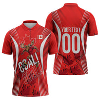 Personalized Canada Soccer Moose Goal Zipper Polo Shirt Red Maple Leaf Football Mascot