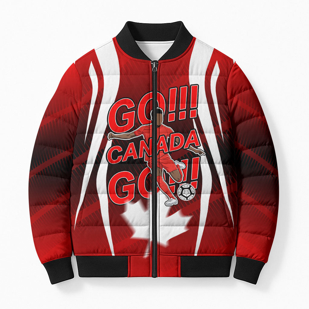 Custom Canada Soccer Player Bomber Puffer Jacket Go Canada Maple Leaf