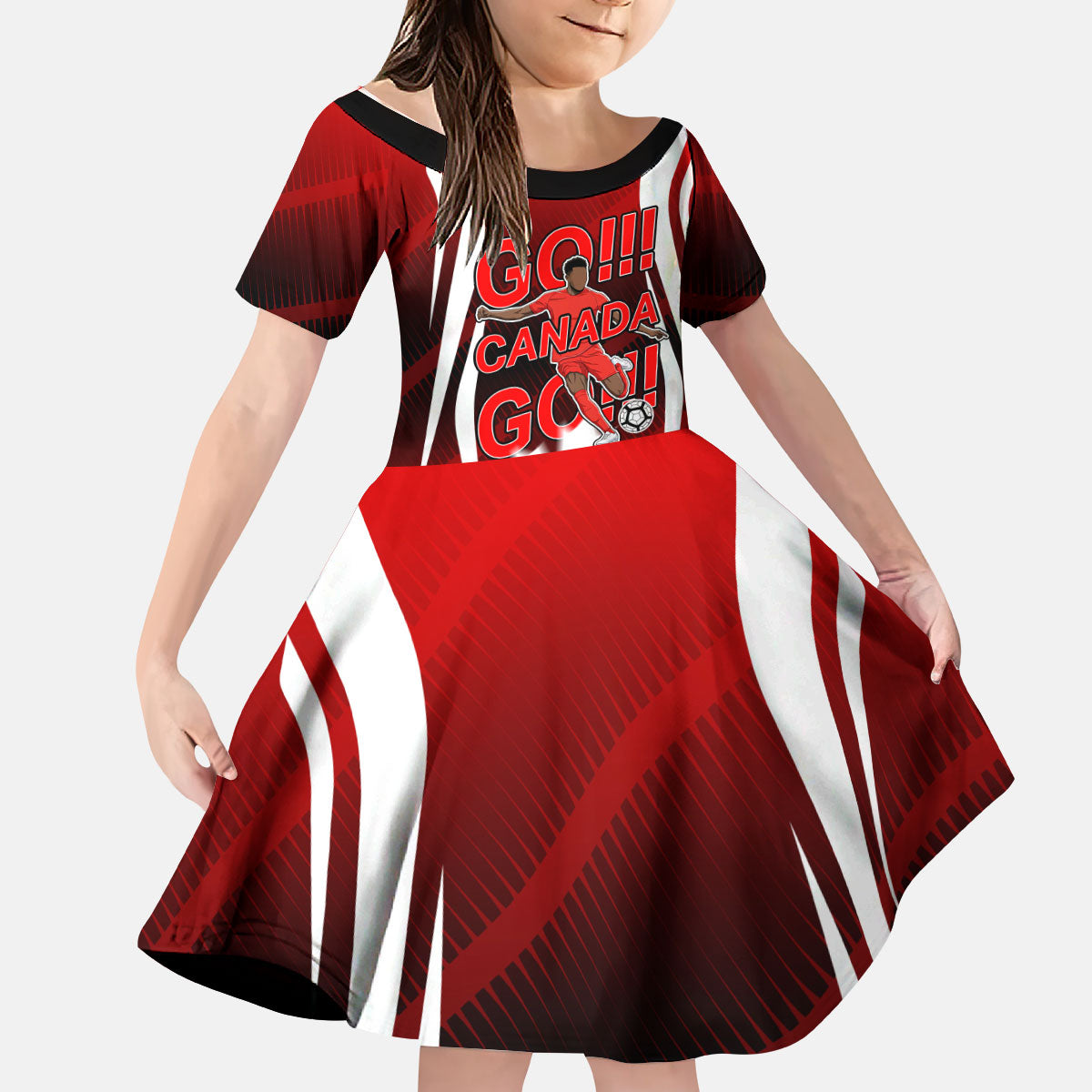 Custom Canada Soccer Player Kid Short Sleeve Dress Go Canada Maple Leaf