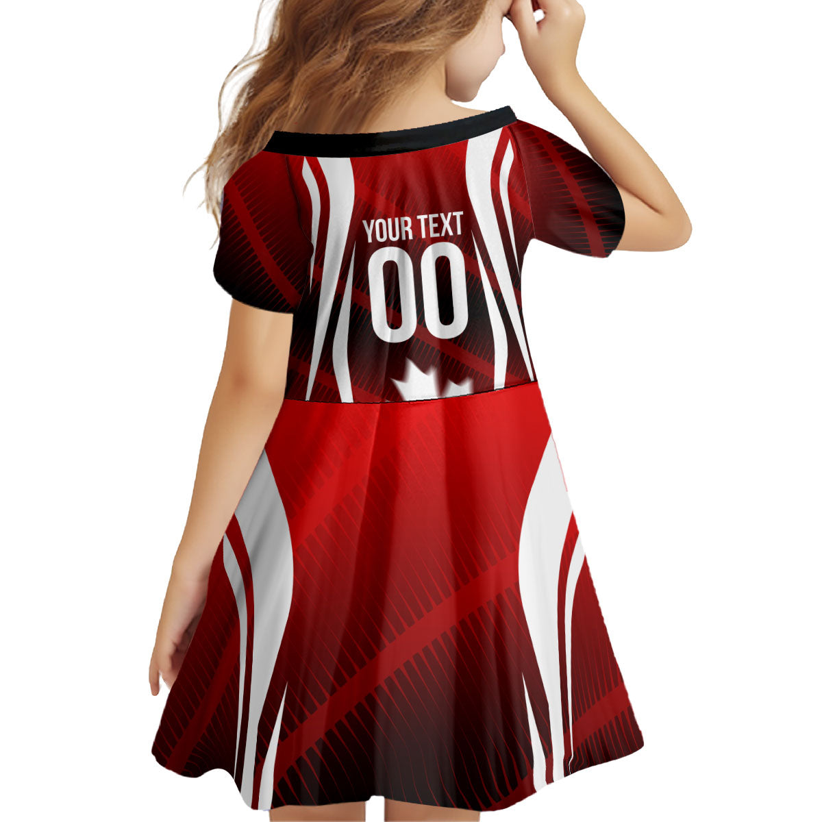 Custom Canada Soccer Player Kid Short Sleeve Dress Go Canada Maple Leaf