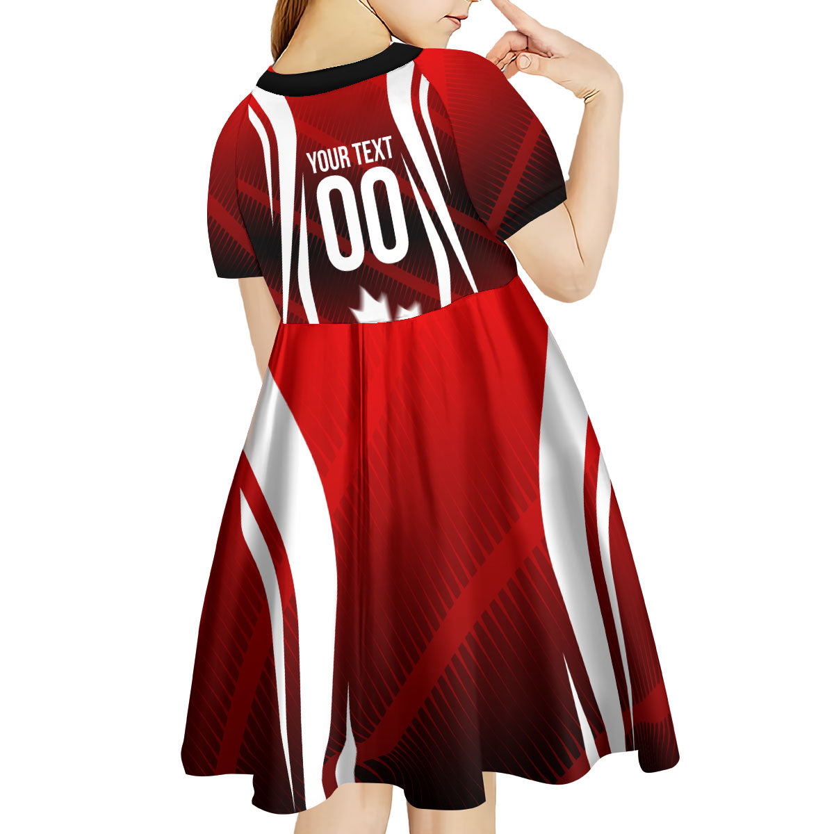 Custom Canada Soccer Player Kid Short Sleeve Dress Go Canada Maple Leaf