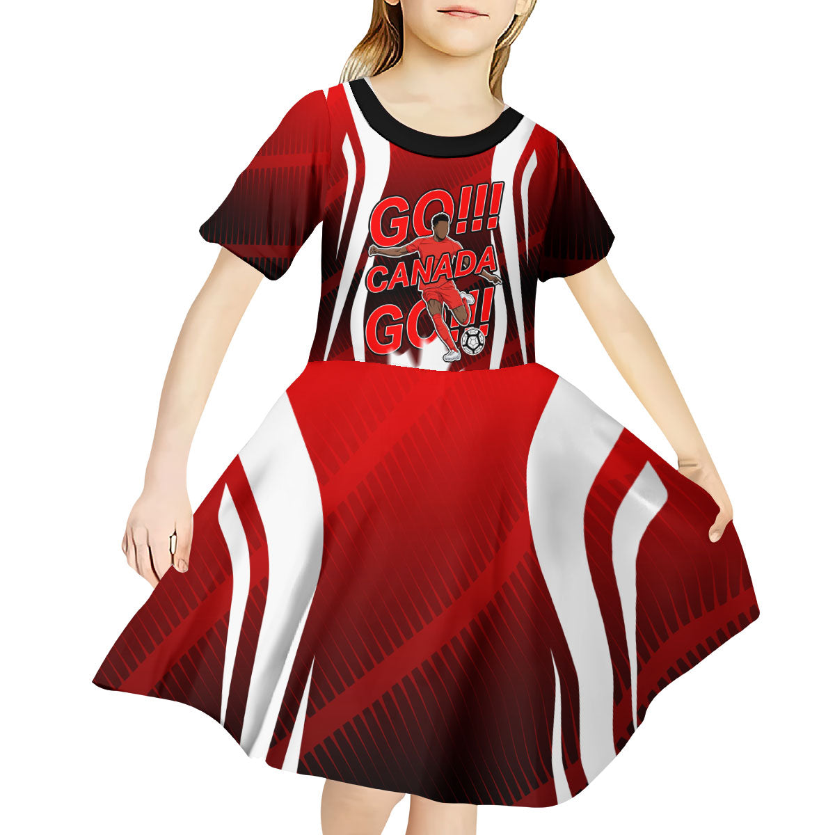 Custom Canada Soccer Player Kid Short Sleeve Dress Go Canada Maple Leaf