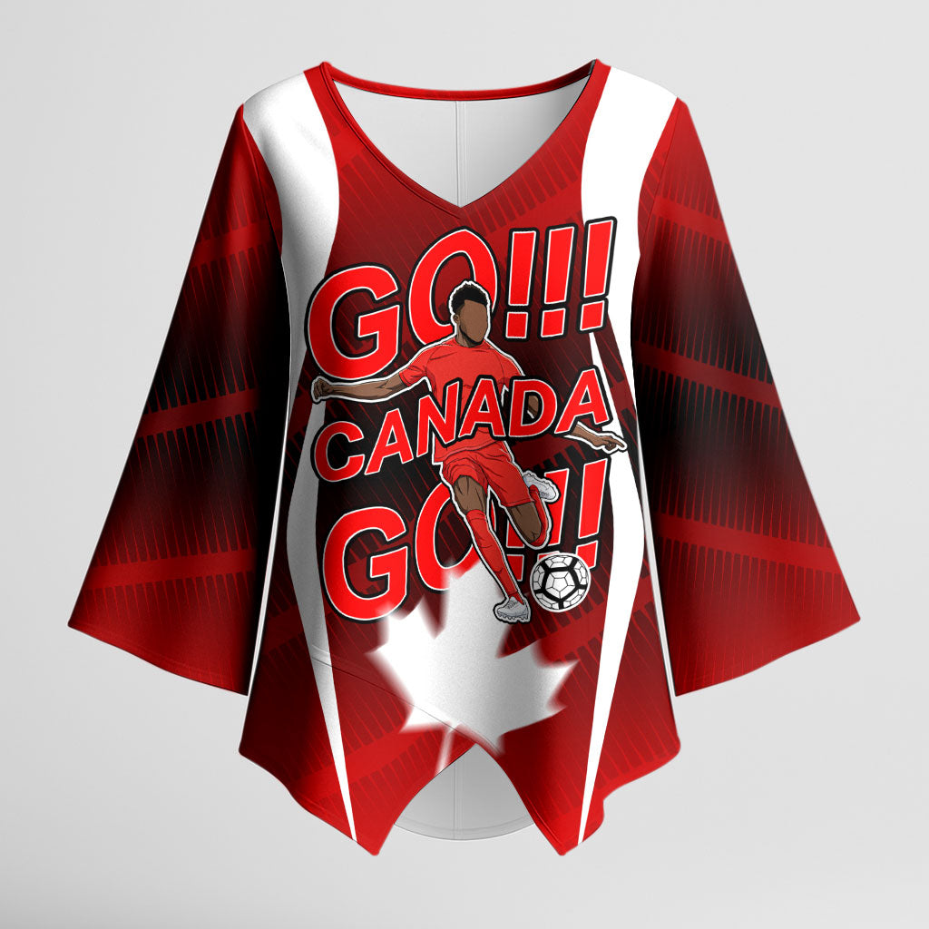 Custom Canada Soccer Player Kimono Sleeve Blouse Go Canada Maple Leaf