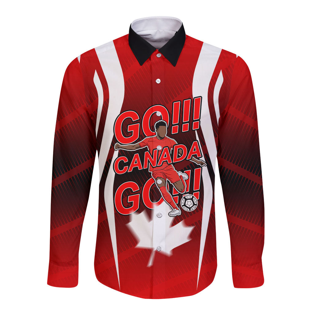 Custom Canada Soccer Player Long Sleeve Button Shirt Go Canada Maple Leaf