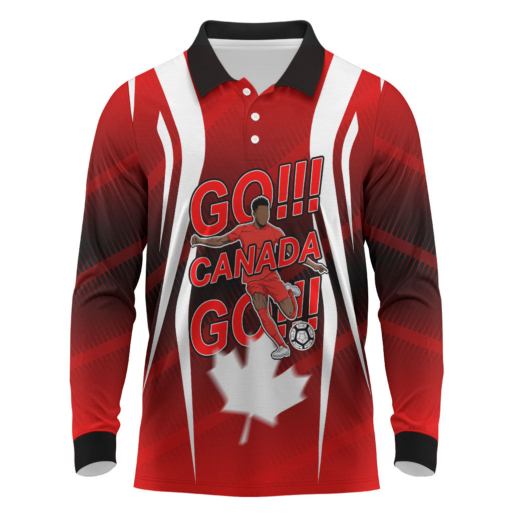 Custom Canada Soccer Player Long Sleeve Polo Shirt Go Canada Maple Leaf
