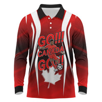Custom Canada Soccer Player Long Sleeve Polo Shirt Go Canada Maple Leaf