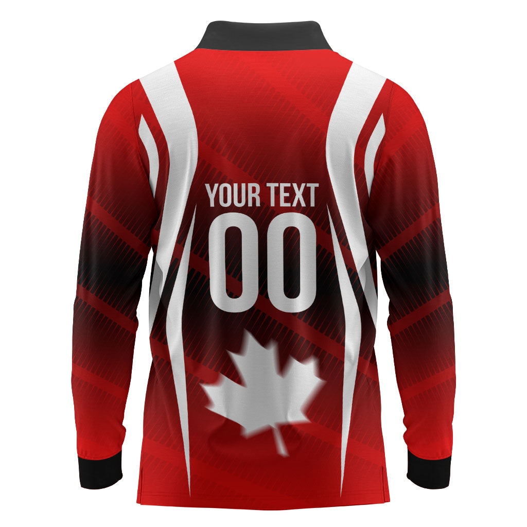 Custom Canada Soccer Player Long Sleeve Polo Shirt Go Canada Maple Leaf