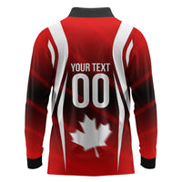 Custom Canada Soccer Player Long Sleeve Polo Shirt Go Canada Maple Leaf