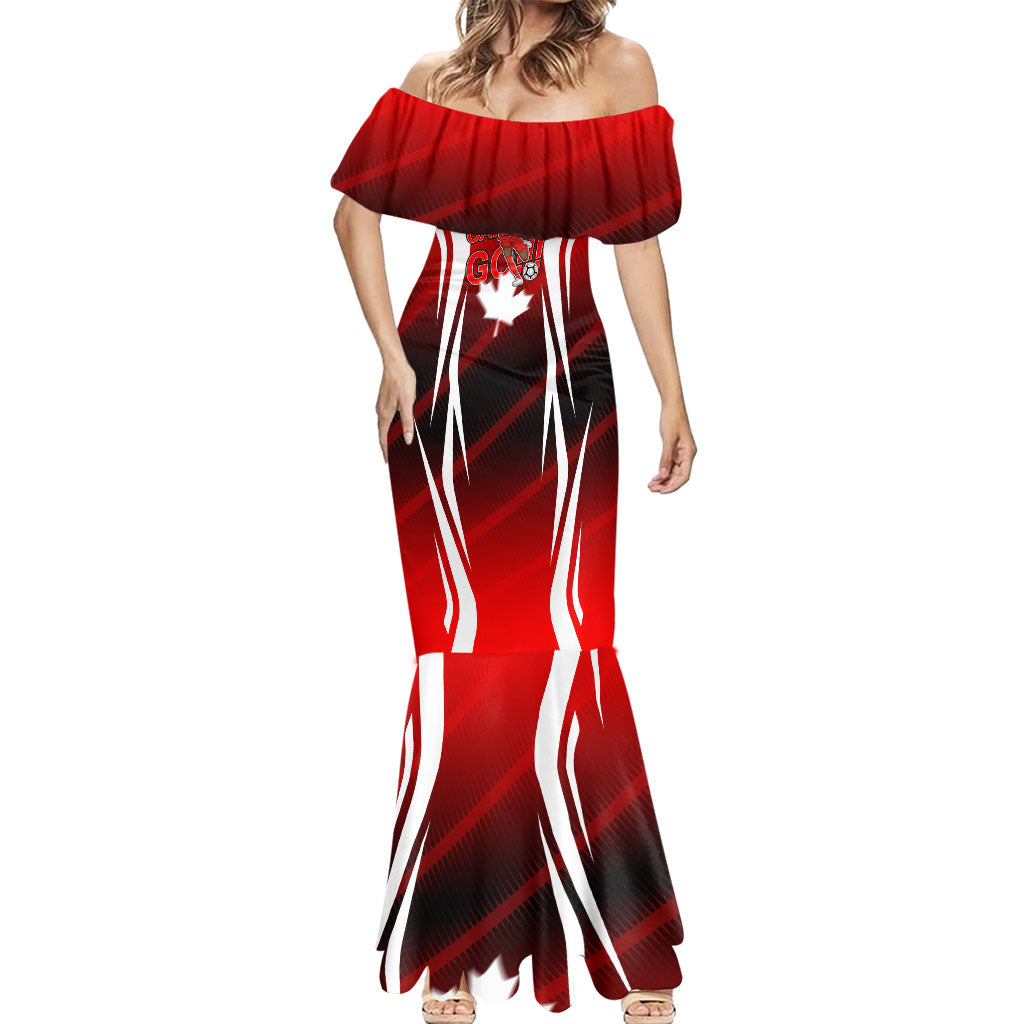 Custom Canada Soccer Player Mermaid Dress Go Canada Maple Leaf