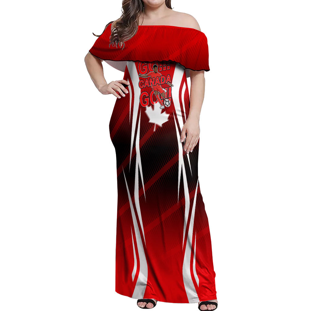 Custom Canada Soccer Player Off Shoulder Maxi Dress Go Canada Maple Leaf