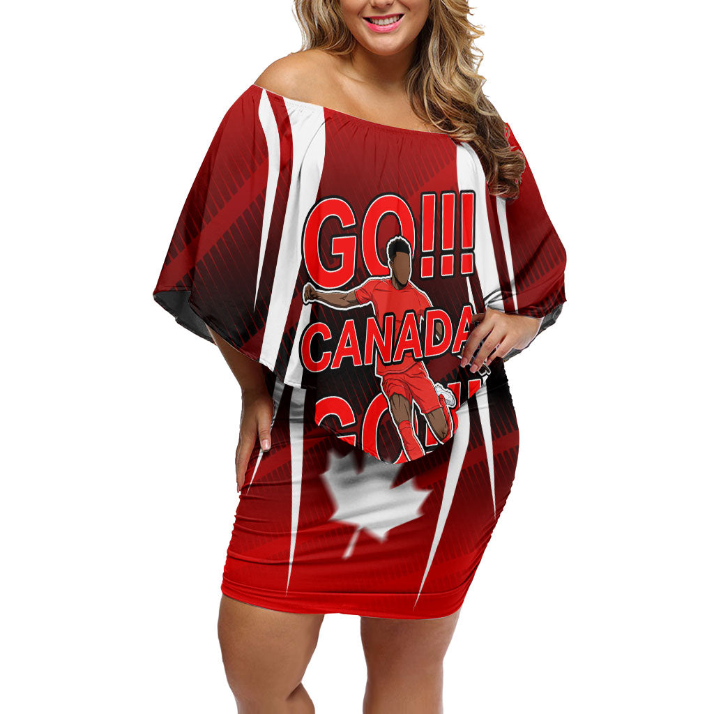 Custom Canada Soccer Player Off Shoulder Short Dress Go Canada Maple Leaf
