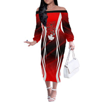 Custom Canada Soccer Player Off The Shoulder Long Sleeve Dress Go Canada Maple Leaf
