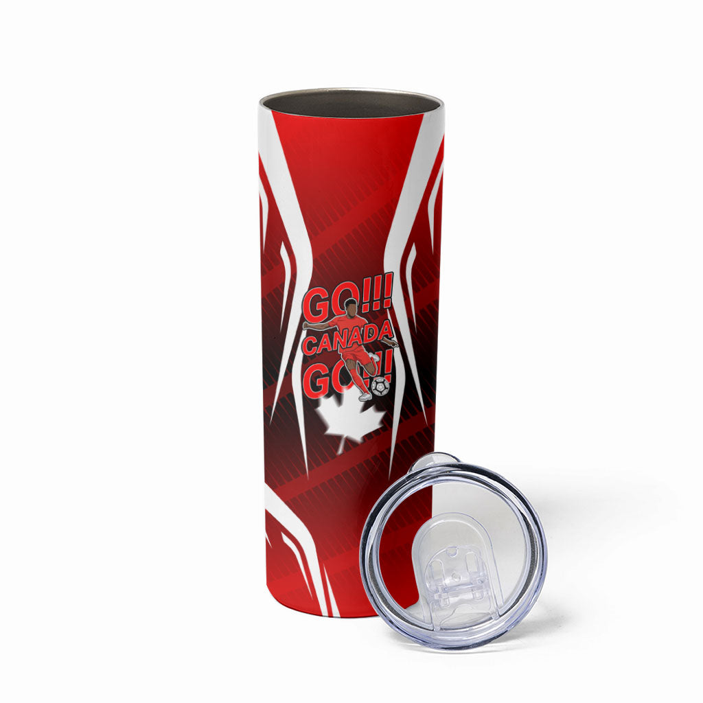 Custom Canada Soccer Player Skinny Tumbler Go Canada Maple Leaf