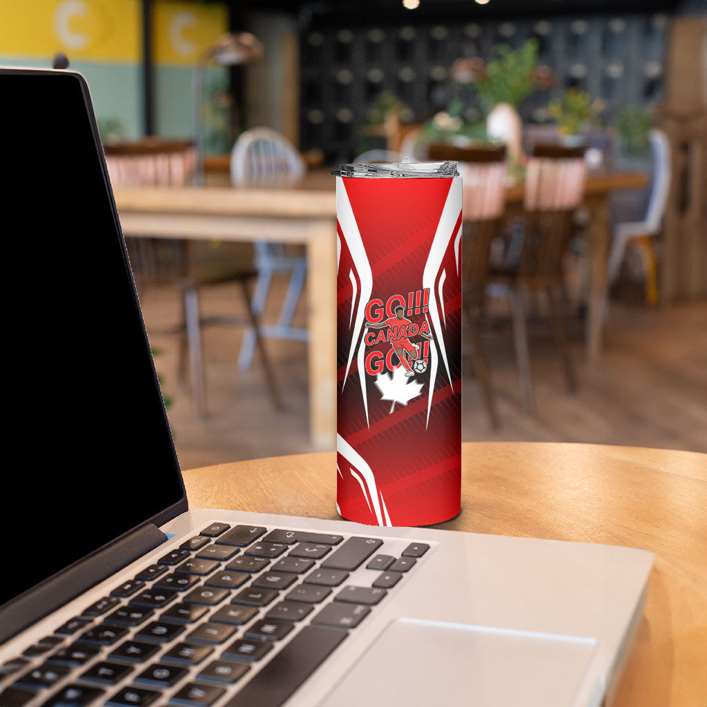 Custom Canada Soccer Player Skinny Tumbler Go Canada Maple Leaf