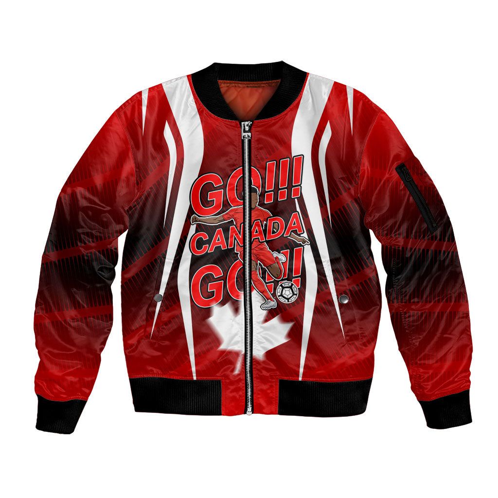 Custom Canada Soccer Player Sleeve Zip Bomber Jacket Go Canada Maple Leaf