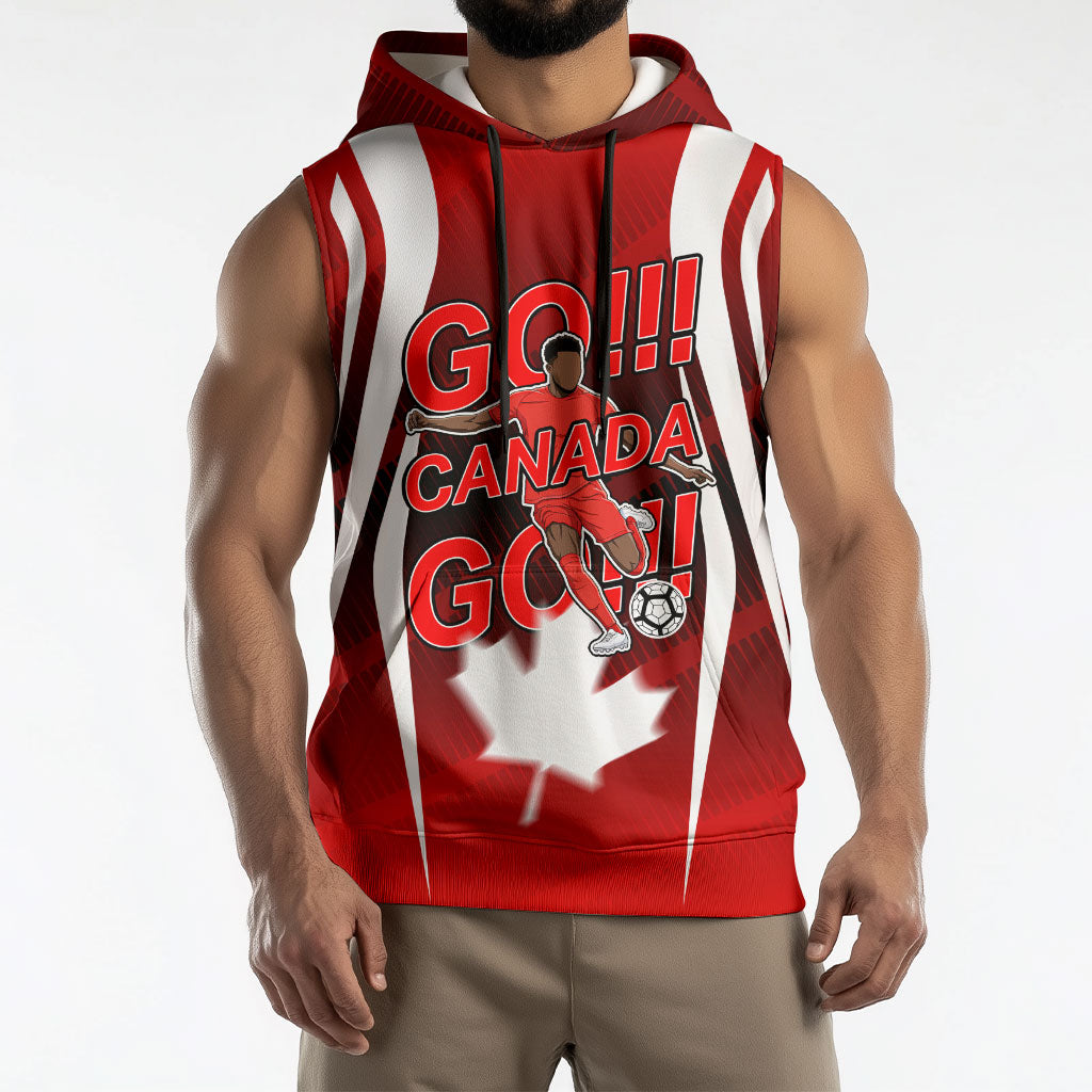 Custom Canada Soccer Player Sleeveless Hoodie Go Canada Maple Leaf
