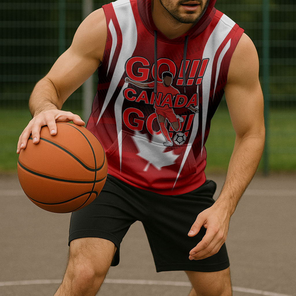 Custom Canada Soccer Player Sleeveless Hoodie Go Canada Maple Leaf