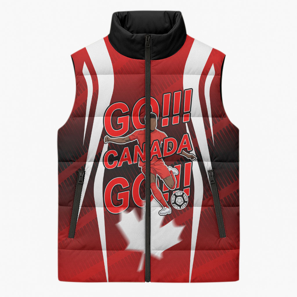 Custom Canada Soccer Player Sleeveless Puffer Jacket Go Canada Maple Leaf
