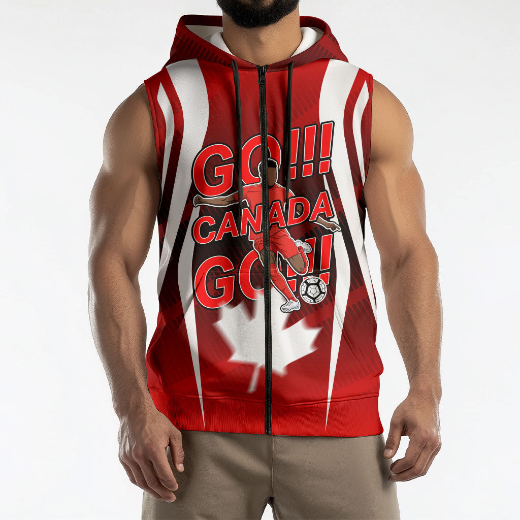 Custom Canada Soccer Player Sleeveless Zip Hoodie Go Canada Maple Leaf