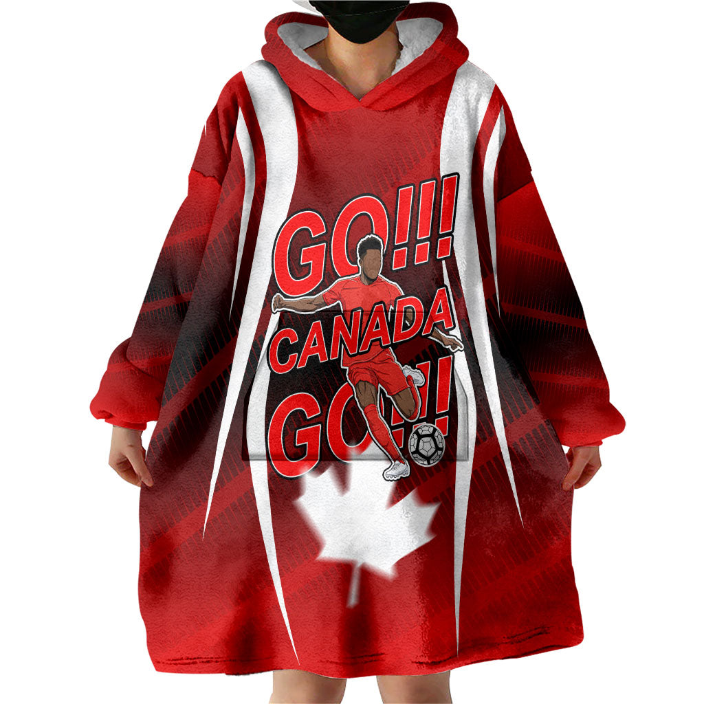 Custom Canada Soccer Player Wearable Blanket Hoodie Go Canada Maple Leaf