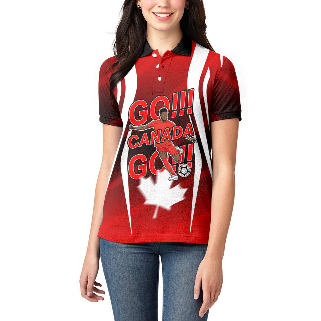 Custom Canada Soccer Player Women Polo Shirt Go Canada Maple Leaf