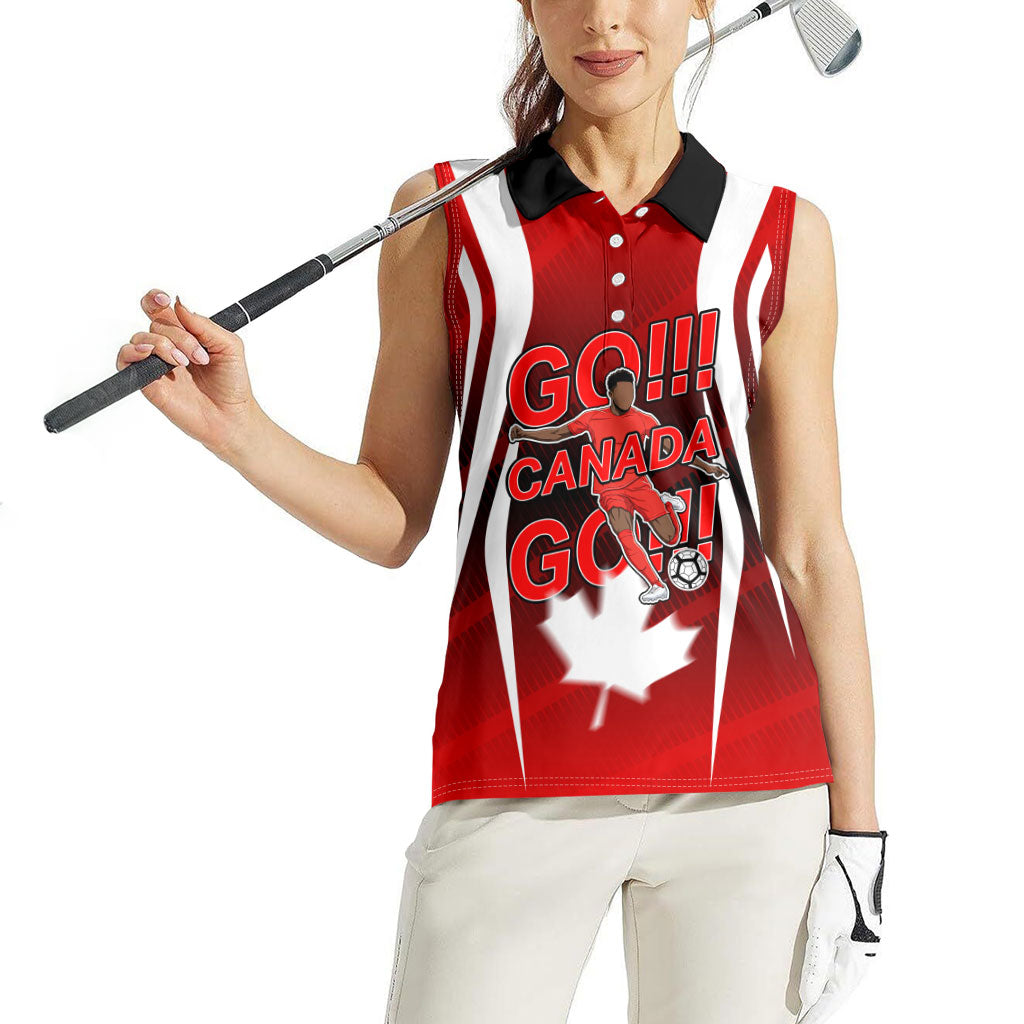 Custom Canada Soccer Player Women Sleeveless Polo Shirt Go Canada Maple Leaf