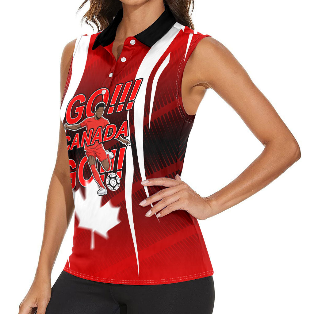 Custom Canada Soccer Player Women Sleeveless Polo Shirt Go Canada Maple Leaf
