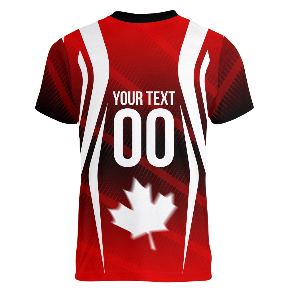 Custom Canada Soccer Player Women V-Neck T-Shirt Go Canada Maple Leaf