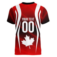 Custom Canada Soccer Player Women V-Neck T-Shirt Go Canada Maple Leaf