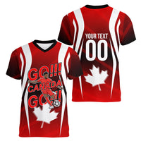 Custom Canada Soccer Player Women V-Neck T-Shirt Go Canada Maple Leaf