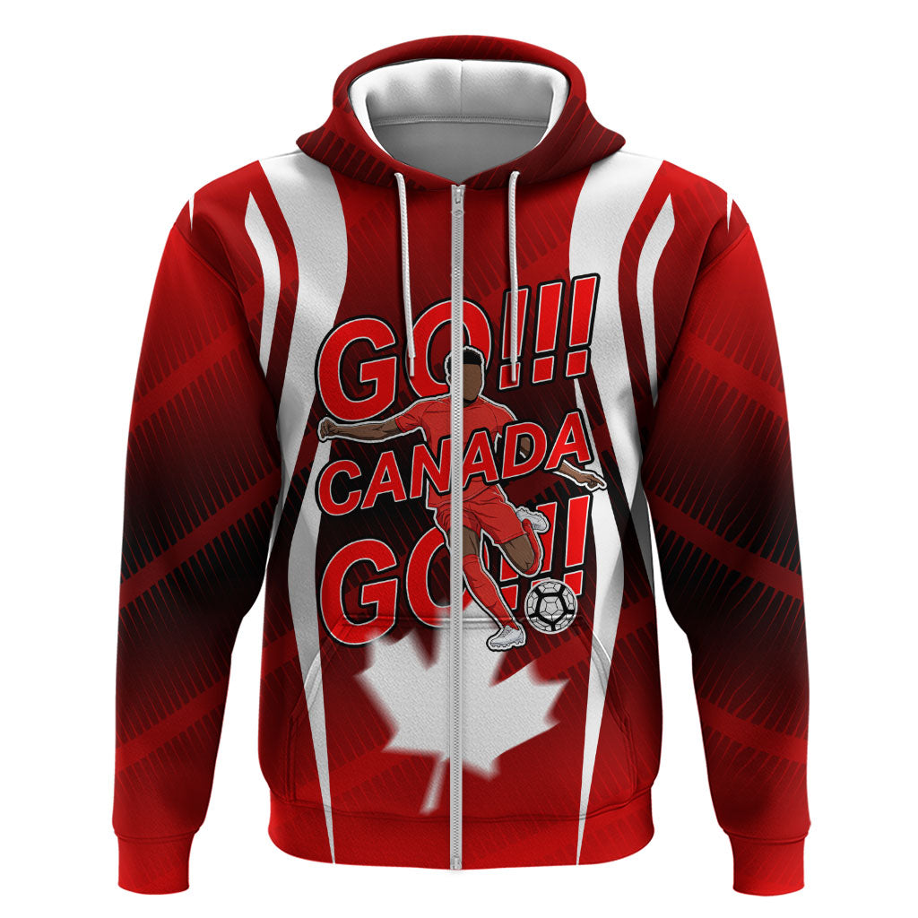Custom Canada Soccer Player Zip Hoodie Go Canada Maple Leaf