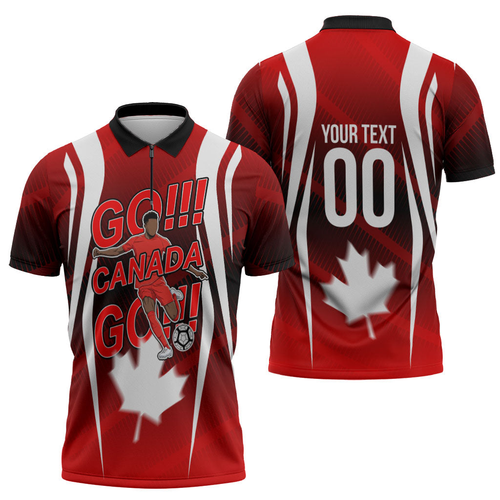Custom Canada Soccer Player Zipper Polo Shirt Go Canada Maple Leaf